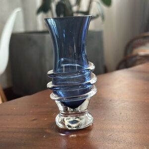 Elegant Blue blown Glass  bud Vase